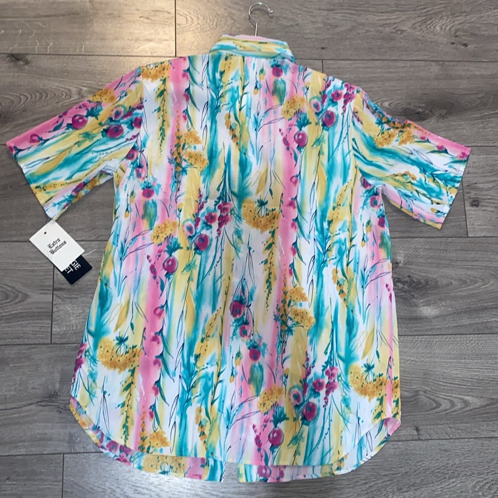 Maggie Sweet Watercolor floral Short Sleeve Blouse size M NWT Grannie-core NOS - Picture 4 of 9